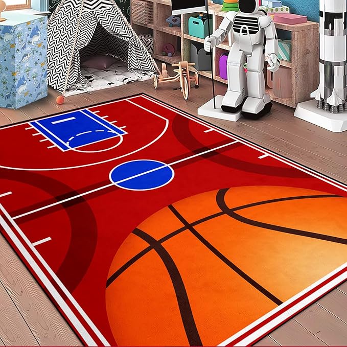 Basketball Court Rug - Basketball Rug for Boys Bedroom, Sports Decor for Boys Bedroom Kids Carpet, Sports Themed Carpets for Playroom Living Room Floor Mat or Door mat, 3x4 Feet