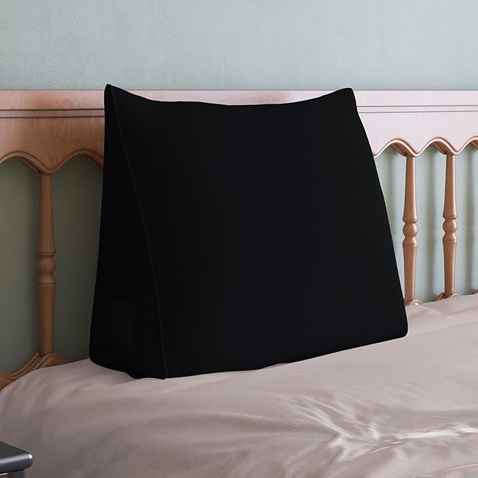 WOWMAX Back Pillow for Bed Sitting up-Bed Wedge Pillow Back Support Pillows for Bed & Sofa Couch, 85% Linen 15% Cotton Blend, Black