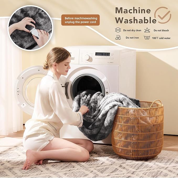 Homemate Electric Heated Blanket Full Size - 72"x84" Heating Blanket Full Size 1/2/4/6/8 Hours Auto-Off 10 Heat Level Over-Heat Protection Luxury Faux Fur Sherpa ETL Certification