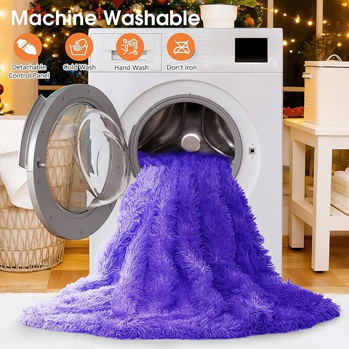 Heated Electric Blanket Queen,Warm Winter Birthday Gifts for Women Her Grandma–Faux Fur with Soft Sherpa,10 Heat Settings,5 Time Settings with Fast Heating, 84x90, Sunset Purple