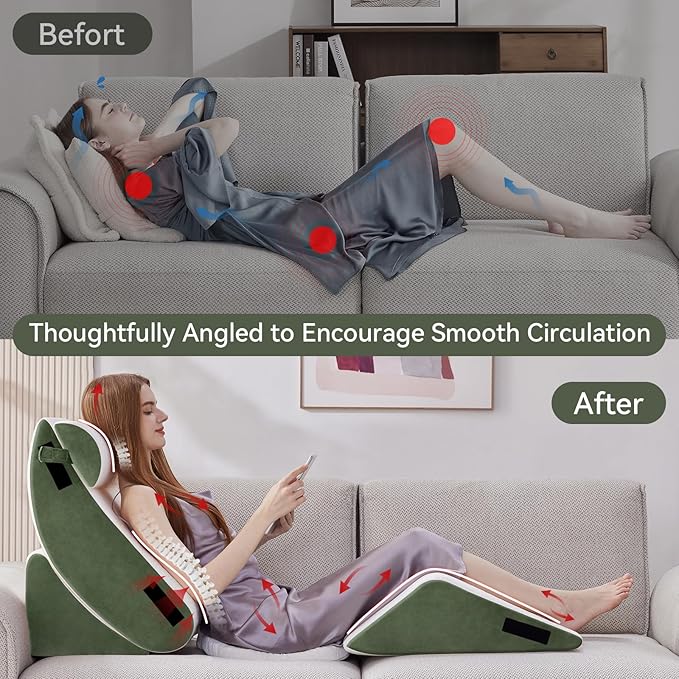 Wedge Pillow Set for After Surgery, 5 PCS Bed Wedge Pillow for Sleeping with Seat, Memory Foam Orthopedic Back Pillow for Pain Relief and Acid Reflux, Adjustable Post Surgery Pillow Green