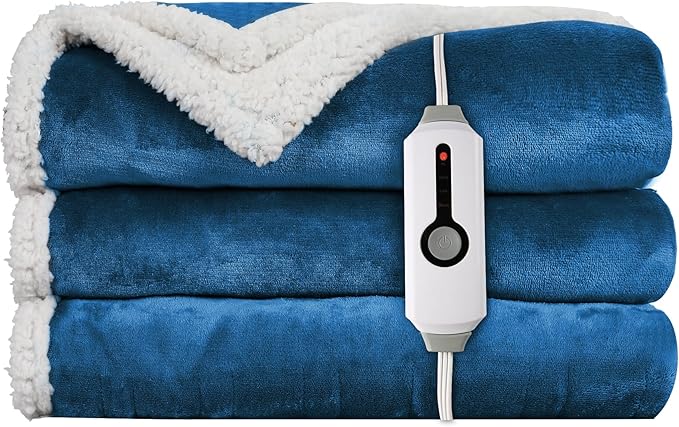 Electric Heated Blanket Throw Size - 50"x60", Soft Flannel Heating Blanket, 4 Heating Levels, 3 H Auto Shut Off, Breathable Warm and Washable for Sofa, Lake Blue