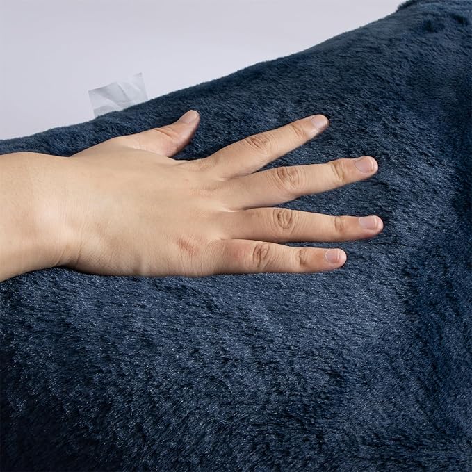 A Nice Night Faux Fur Soft Reading Pillow Bed Wedge Adult Backrest with Arms Back Support for Sitting Up in Bed/Couch for Bedrest,Navy,Large