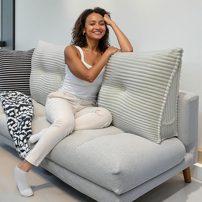 Headboard Wedge Pillow, Large Triangular Reading Pillow for Bed, Backrest Support Bolster for Sitting Up, Long Bed Rest Pillow with Removable Cover