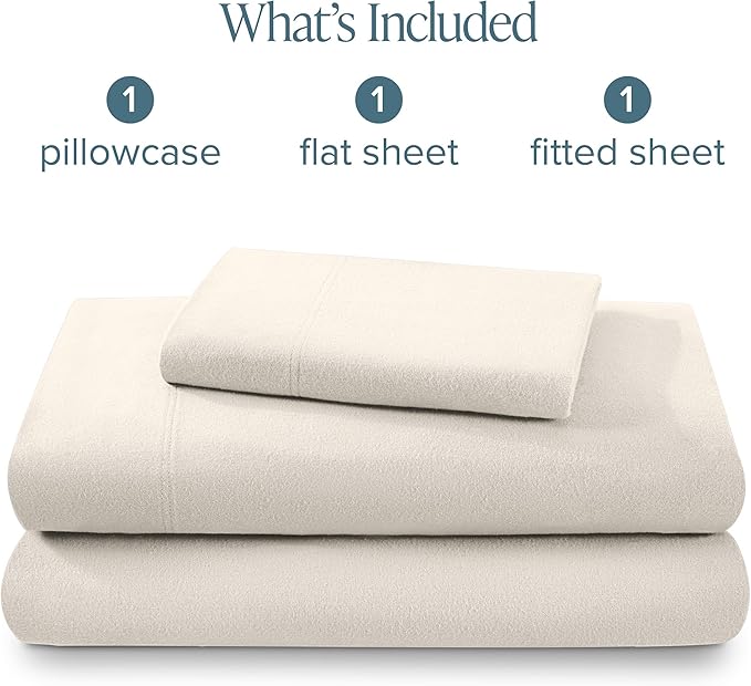 Bare Home Flannel Sheet Set 100% Cotton, Velvety Soft Heavyweight - Double Brushed Flannel - Deep Pocket (Twin XL, Cream)