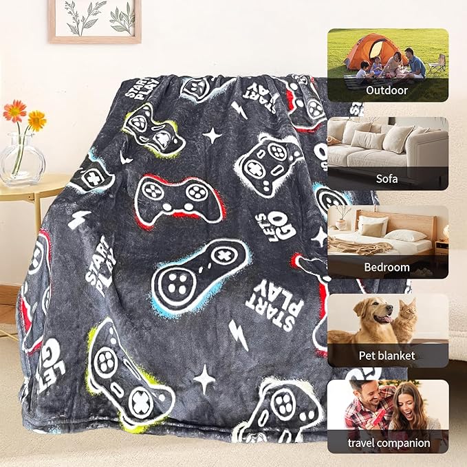 Gaming Blanket for Boys, Glow in The Dark Gamer Blankets, Gaming Gifts for Men, Cool Gamer Gifts for Teenage Boys, Birthday 50"x 60"