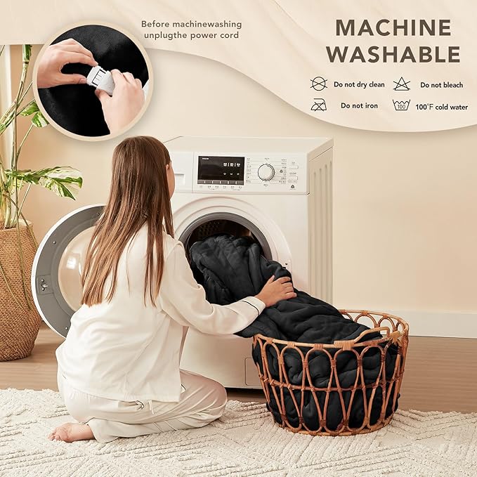 Homemate Electric Heated Blanket Queen Size - 84"x90" Heating Blanket Queen Size Dual Control 1/2/4/6/8 Hours Auto-Off 10 Heat Level Over-Heat Protection Flannel Sherpa ETL Certification