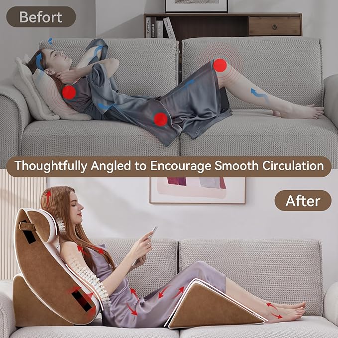 Newgoo Wedge Pillow Set for After Surgery, 5PCS XL Bed Wedge Pillow for Sleeping, Memory Foam Orthopedic Back Pillow for Pain Relief and Acid Reflux, Adjustable Post Surgery Pillow Grey Brown