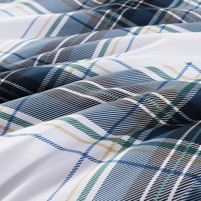 MaiRêve Twin XL Size Plaid Comforter Set Blue White, Classic 5 Pieces Farmhouse Bedding Set, All Season Lightweight Bed in A Bag with Sheets, Pillowcase & Sham