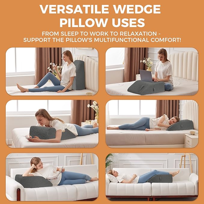 Leg Pillow Elevation Blood Circulation, Leg Elevation Pillows for After Surgery, Swelling, Leg Elevating Pillows with Cover and Handle, Leg Pillow for Pain Relief, 23.6×16.8×8 Inch, Dark Grey
