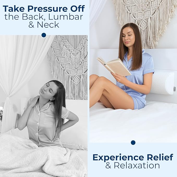 5 STARS UNITED Knee Pillow for Back Sleeping ā Memory Foam Cushion for Sciatica Pain Relief ā Under Leg Support for Sleeping on Back ā Half Moon Bolster for Bed, White