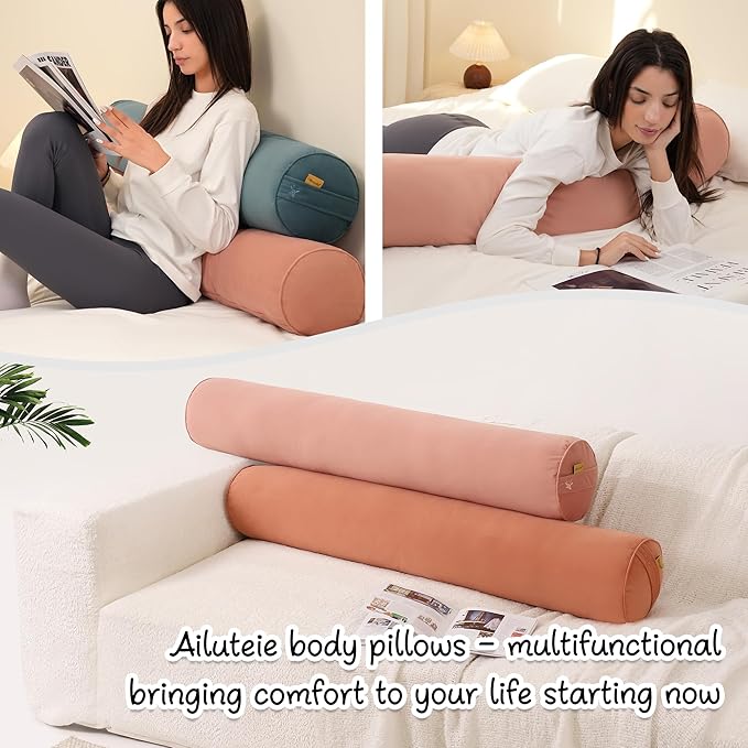 Body Pillow for Adults – Long Bolster Pillow for Bed, Round Cuddle Pillow, Full Support for Side Sleepers,39.37 x 7.87 Inches,Blush Pink