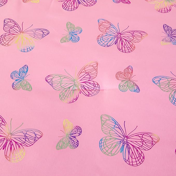 MWMWMW 5 PCS Pink Butterfly Comforter Set Queen, Girls Butterfly Bedding Set Queen, Girls Pink Comforter Sets with 1 Comforter, 1 Flat Sheet, 1 Fitted Sheet & 2 Pillowcases