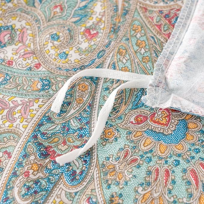 Paisley Queen Duvet Cover 100% Soft Cotton 3 Pieces Queen Exotic Bohemian Bedding Set Luxury Boho Vintage Chic Pattern Printed Queen Reversible Striped Queen Duvet Cover with Zipper Closure