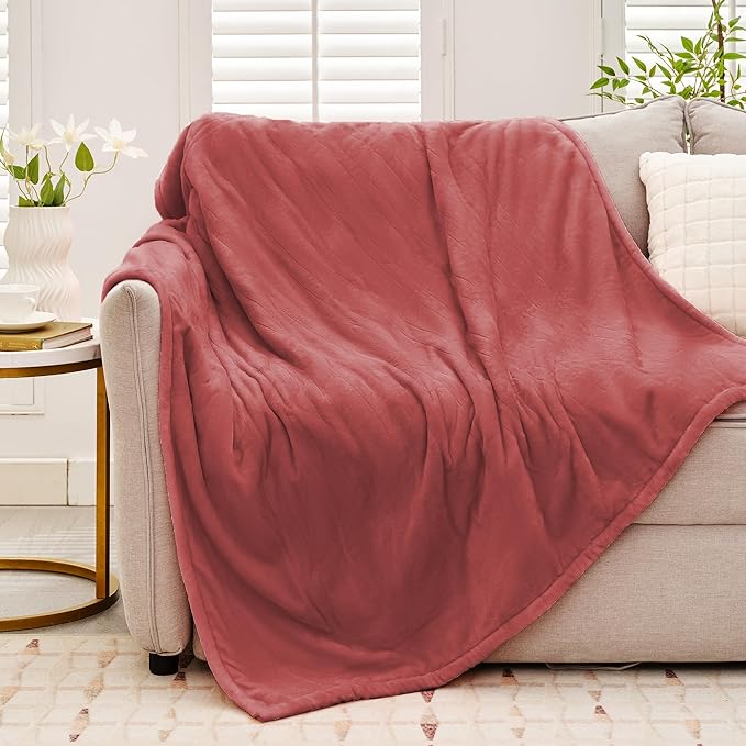 Heated Throw Blanket 50"×60" - Premium Cosy Soft Electric Blanket with 6 Heating Levels,Fast Heating Flannel Sherpa Blanket for Bed & Couch - Auto Shut Off/Machine Washable (Wine)