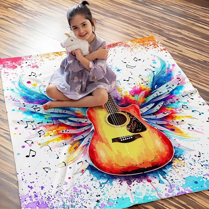 Guitar Throw Blanket Gifts for Guitar Players, Cool Music Blanket for Kids Teens Adults Guitar Lovers, 40x50 Inches Soft Flannel Blankets Guitar Decor for Sofa Couch Bed Home