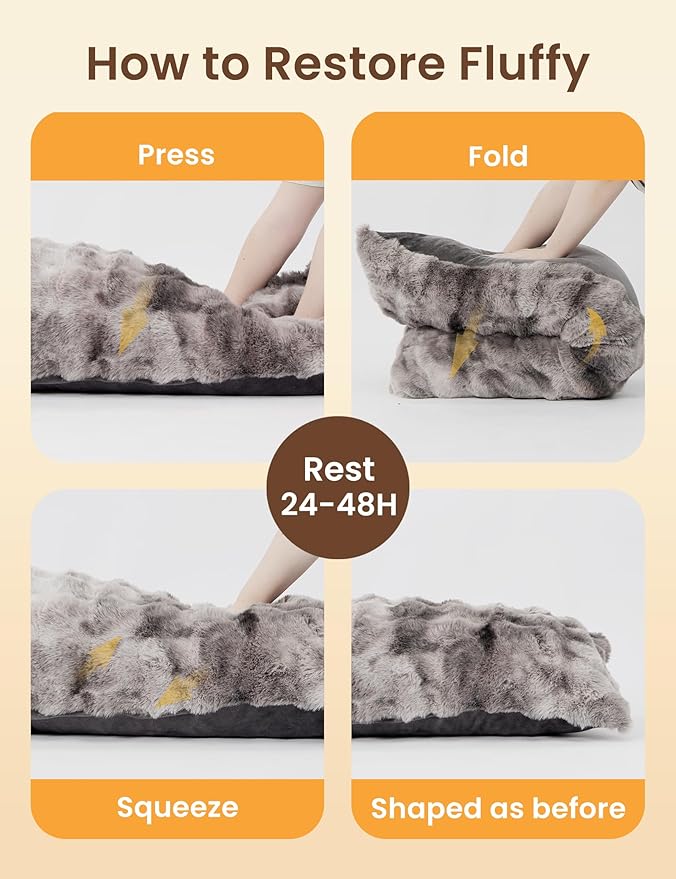 ZonLi Fluffy Faux Rabbit Fur Grey Body Pillow, Side Sleep Body Pillow with Washable Cover, Adjustable Memory Foam Fill,20x54 Long Pillow for Adults Girls & Kids