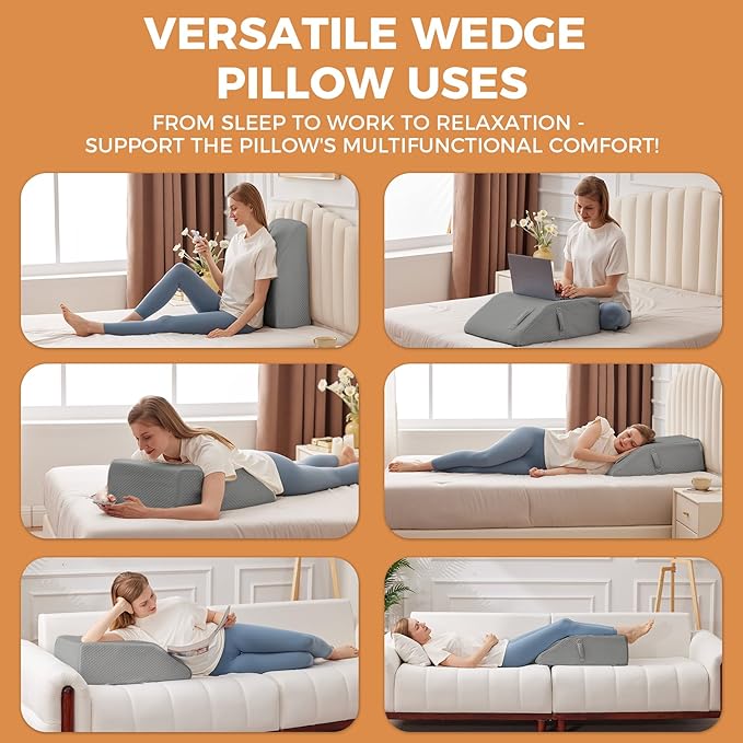 Leg Pillow Elevation Blood Circulation, Leg Elevation Pillows for After Surgery, Swelling, Leg Elevating Pillows with Cover and Handle, Leg Pillow for Pain Relief, 23.6×16.8×8 Inch, Grey