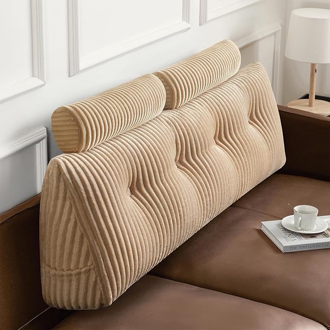 Z-hom Large Wedge Pillow Headboard, Full Triangular Headboard Pillow, Reading Pillow Bed with a Roll Pillow for Bed Sitting Up Sleeping, Backrest Cushion Headboard Gap Pillow for Back,Beige