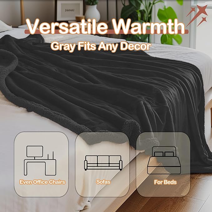 Heated Blanket Full Size Electric Blanket 72" x 84" with 5 Levels Heating & 10Hs Auto Off, Silky Microplush Flannel & Warm Sherpa Fabric, Machine Washable, Great Christmas Birthday Gifts, Black
