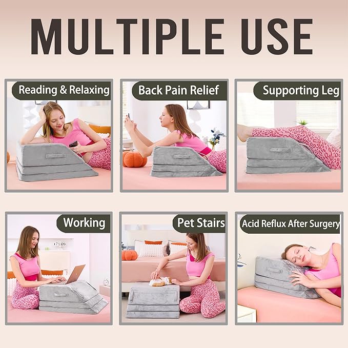 Wedge Pillow for Sleeping, Bed Wedge Pillow for After Surgery 3-Height Memory Foam Leg Elevation Pillow for Swelling Back Pain Relief Sciatica Knee Ankle Pain Bed Support Legs 6"-10”