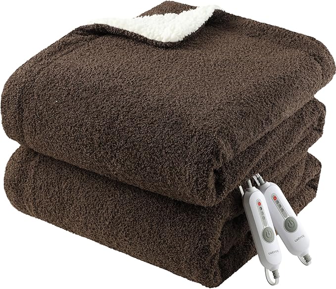 GarveeHome Heated Blanket Queen Size, Electric Blanket Dual Control Soft Double Sherpa with 4 Heating Levels & 10H Auto Off, Over-Heat Protection, Machine Washable, ETL Certification, Brown 84"x90"