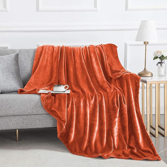 IR Imperial Rooms Fleece Blankets Queen Size 90 x 90 Inches - Super Soft Fluffy Throw Blanket for Sofa and Bed - Warm and Cozy Lightweight 400 GSM Microfiber Bed Throws Blankets (Queen, Rust)