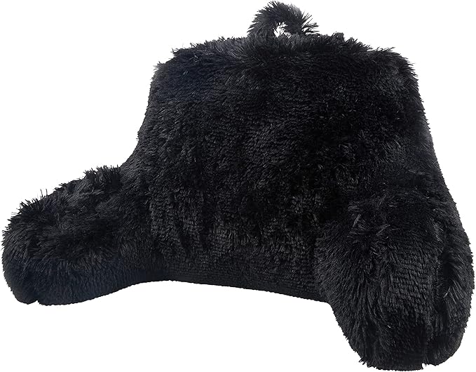 Klear Vu Shaggy Reading Pillow Back Rest Body Pillow for Adults and Kids, Lumbar and Arm Support on Bed, Chair, Couch, Sofa and Floor, 30" x 21", One Size, Black
