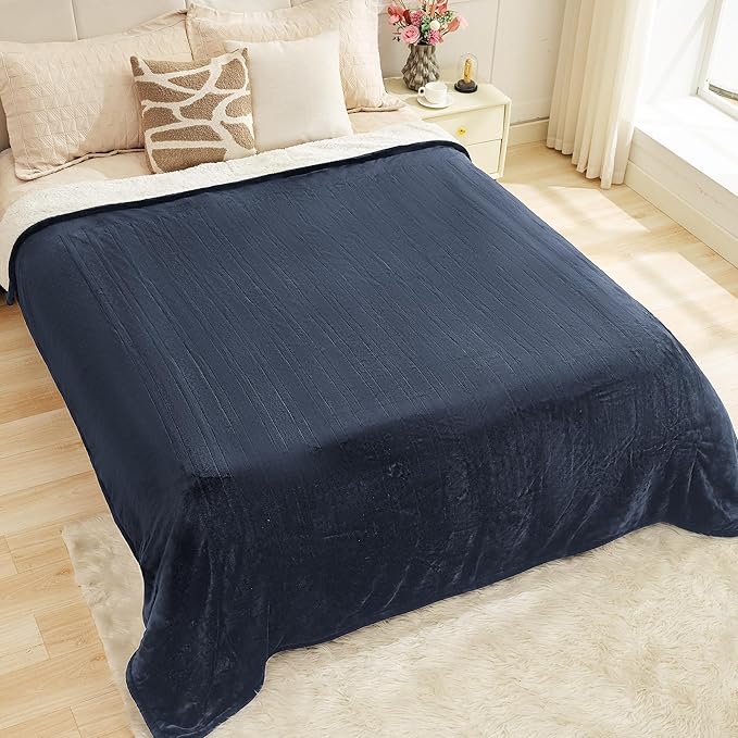 Heated Blanket Queen 84"×90" - Premium Cosy Soft Electric Blanket with 6 Heating Levels,Dual Control Fast Heating Flannel Sherpa Blanket for Bed & Couch,Auto Shut Off/Machine Washable (Navy Blue)