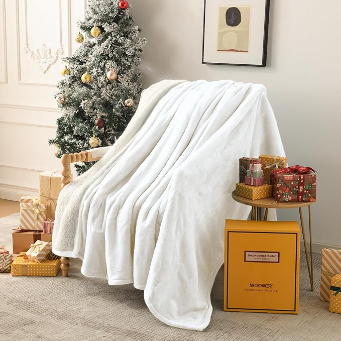 WOOMER Electric Heated Blanket Queen Size, Soft Flannel Fast Heating Blanket, Purple Color, 84"x 90", 10 Heating Levels & 0.5-12H Auto Off, Over-Heat Protection