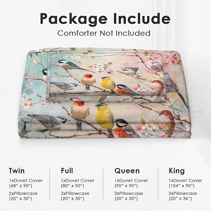 Bird Comforter Set Birds in The Tree Decor Queen Bed Duvet Cover Set for Girls Boys Women Adults Teens Birds Bedding Comforters 3 Piece Bedding Set