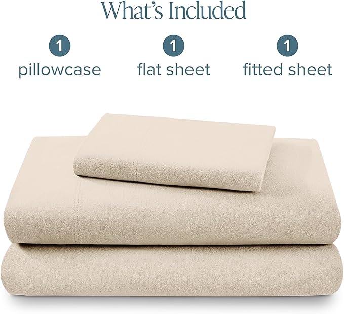 Bare Home Flannel Sheet Set 100% Cotton, Velvety Soft Heavyweight - Double Brushed Flannel - Deep Pocket (Twin, Sand)