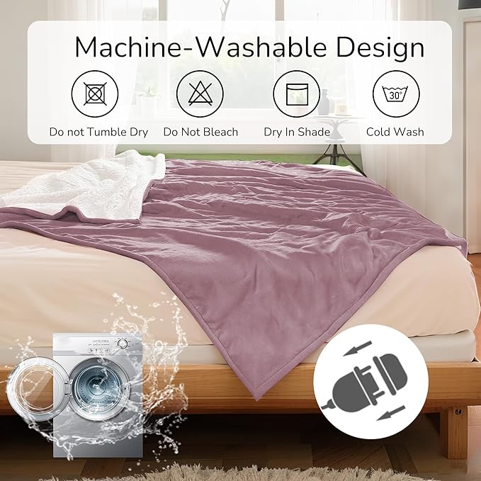 Electric Heated Blanket 72"x84" Full Size - Dual-Sided with Microplush & Sherpa Fabric, 4 Heat Settings & 10 Hours Auto Off, Machine Washable - Berry