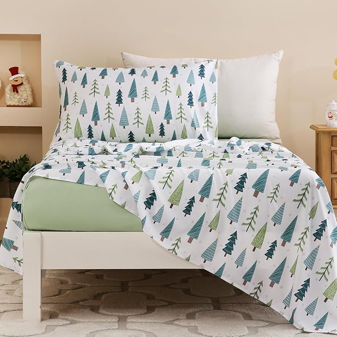 Twin Comforter Set for Kids, Boys, Girls, 4 Pieces Bed-in-a-Bag Bedding Set, All Season Ultra Soft Sheets Set with Comforter, Winter Forest