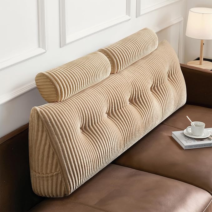 Z-hom Large Wedge Pillow Headboard, Queen Triangular Headboard Pillow, Reading Pillow Bed with a Roll Pillow for Bed Sitting Up Sleeping, Backrest Cushion Headboard Gap Pillow for Back,Beige