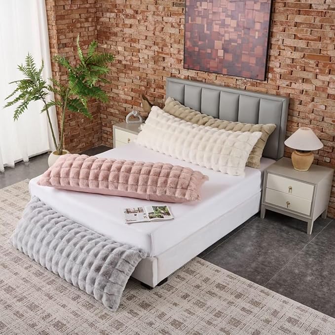 Luxury Shaggy Faux Fur Body Pillow,Fluffy Bed Pillows with Zipper Closure,Soft Decorative Plush Full Long Pillow,Fuzzy Hug Pillow for Home Living Room Side Sleeper & Pregnancy 20"x54" Taupe Chocolate