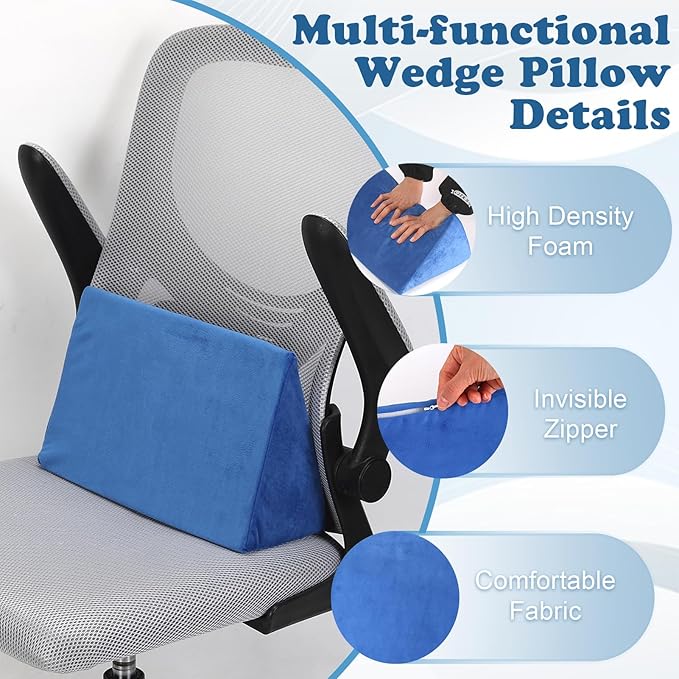 Small Wedge Pillow, Wedge Pillow for Bed Sores, Positioning Pillow, Positioning Wedge, Mini Pillow for Laptop and Yoga, Small Foam Wedge for Chair (1 Unit, Blue)
