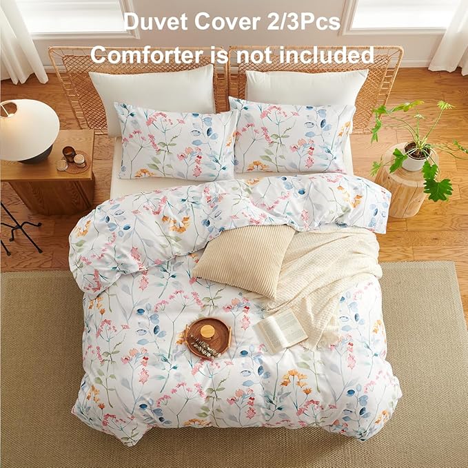 Floral Duvet Cover Twin 2 Pieces Watercolor Flower Pattern Bedding Set for Girls Colorful Flower Aesthetic Bedding Soft Microfiber Farmhosue Comforter Cover with 1 Pillowcase