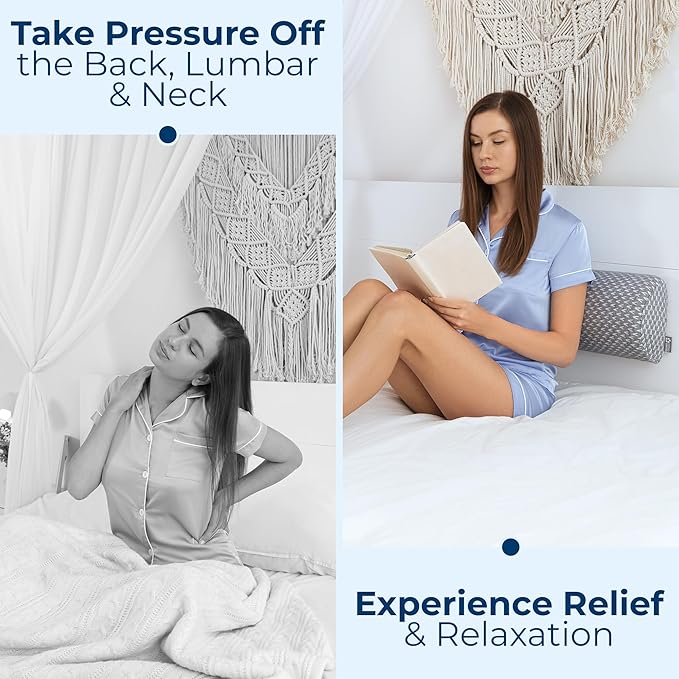 5 STARS UNITED Knee Pillow for Back Sleeping ā Memory Foam Cushion for Sciatica Pain Relief ā Under Leg Support for Sleeping on Back ā Half Moon Bolster for Bed, Gray