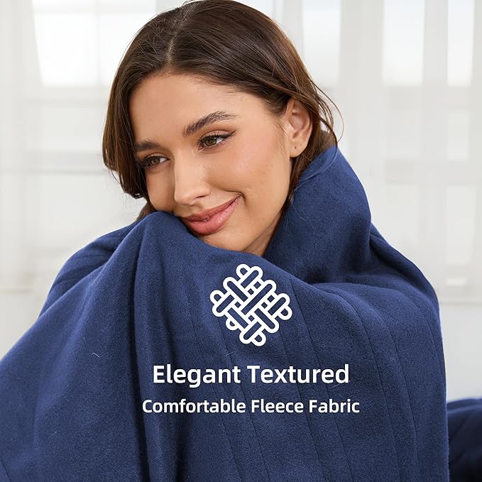 Electric Heated Blanket Full Size 72''x84'' Fleece Fabric Machine Washable Warm and Cozy, 4 Heating Levels & 10H Auto-Off, Dark Blue