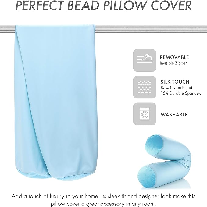 Case Only - Body Pillow Cover Stylish Silky Super Soft - 85% Spandex/ 15% Nylon Blend, Beauty - Breathable Pillowcase - Gentle on Hair Size 48 X 8, Sweet Baby Blue