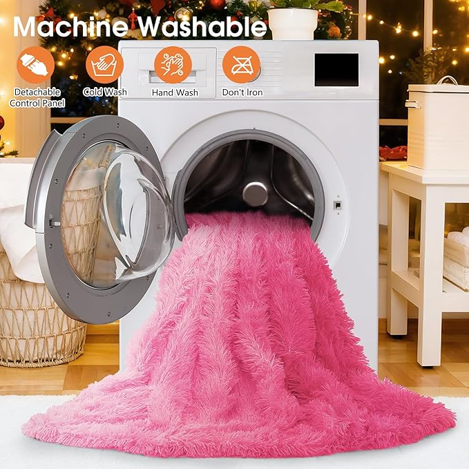 Heated Electric Blanket Throw,Warm Winter Birthday Gifts for Women Her Grandma-Faux Fur with Soft Sherpa,10 Heat Settings,5 Time Settings with Fast Heating, 50x60, Rose Red