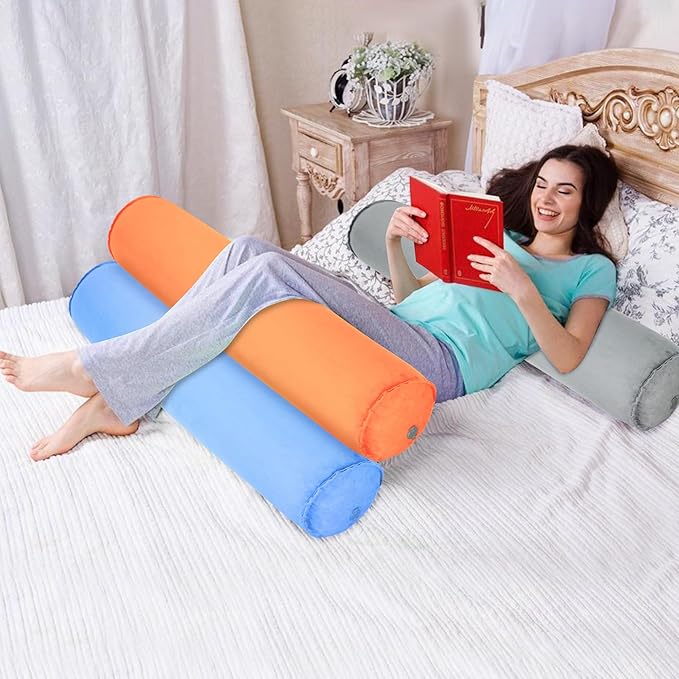 Inflatable Body Pillow for Adults Kids, 47 Inch Body Pillows for Side Sleeper, Travel Body Pillow for Bed, Bolster Pillow, Round Cervical Cylinder Pillow for Sleeping
