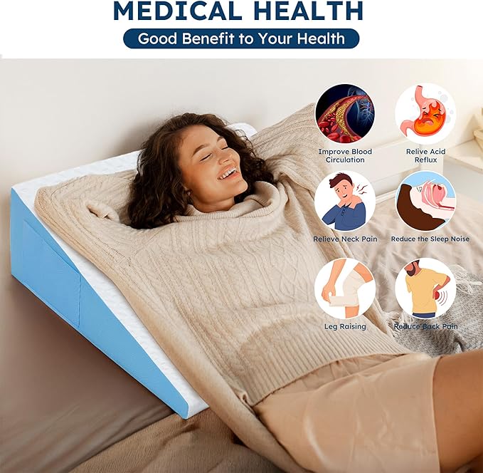 Wedge Pillow for Sleeping, 7.5" Bed Wedge After Surgery, Back Pain Relief, Memory Foam Pillow Triangle Incline Wedge for Back Support, Leg Elevation