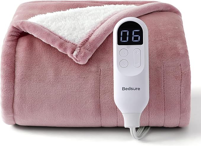 Bedsure Heated Blanket Throw Blanket - Fast Heating Electric Blanket, Soft Flannel Heated Throw with 4 Time Settings, 6 Heating Settings, Warm Gifts for Girls Women Grandma (50x60 inches, Pink)