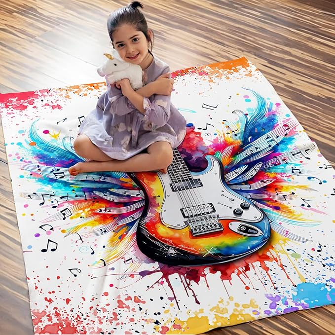 Guitar Gifts for Guitar Players Men, Music Throw Blanket for Kids Teens Adults Guitar Lovers, 40x50 Inches Soft Cozy Fuzzy Flannel Blankets for Sofa Couch Bed Home