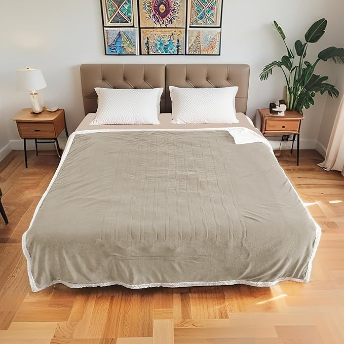 Electric Heated Blanket Full Size 72"x84", Soft Flannel with Overheat Protection, 6 Adjustable Heat Settings & 10-Hour Auto-Off Timer, Fast Heating for Winter Comfort, Camel