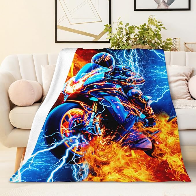 Motorcycle Blanket Gift for Boys Throw Blankets for Kids Teens, 30x40 Inches Soft Comfy All Season Motorcycle Decor Throw for Sofa Chair Couch Bed Office