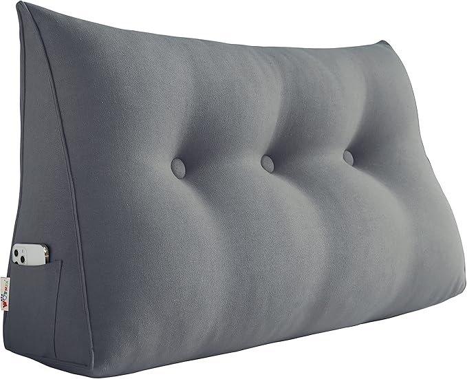 Wedge Pillows Headboard Reading Pillow Backrest Pillows for Sitting Up in Bed Rest Large Triangle Bolster Cushion Cotton Linen Daybed Pillow Lumbar Support Leg Positioning(Grey, Twin)