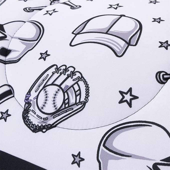 A Nice Night Sports Geometric Grid Black Patchwork Baseball Printed for Boys Queen 6Pcs Bed in A Bag Comforter Bedding Set, Red